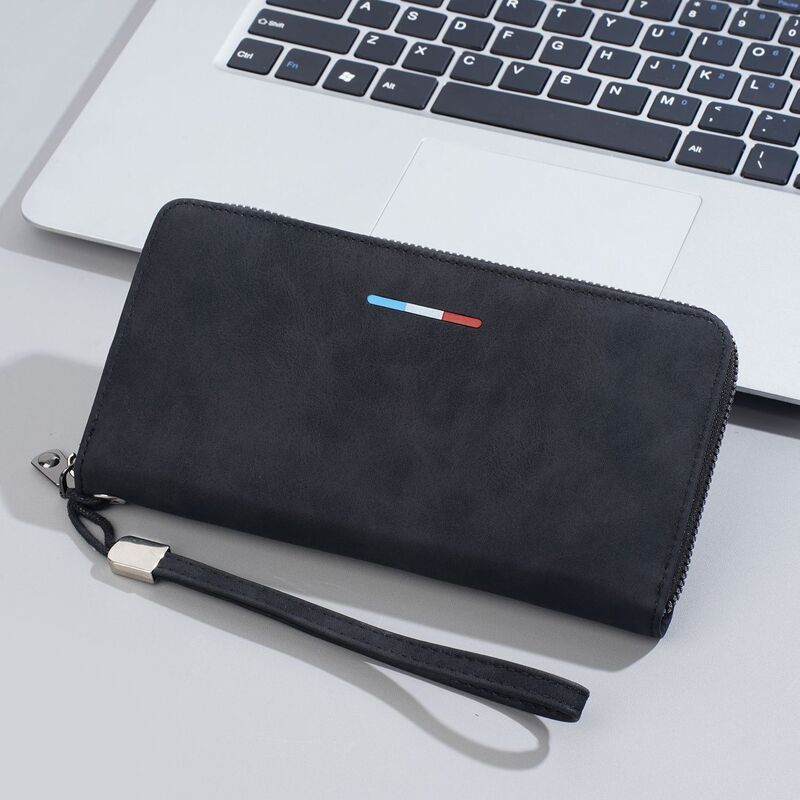 New Men's Wallet, Long Zipper, Fashionable Clutch Bag, Simple Youth Student Men's Handbag, Multi-Functional Mobile Phone Bag