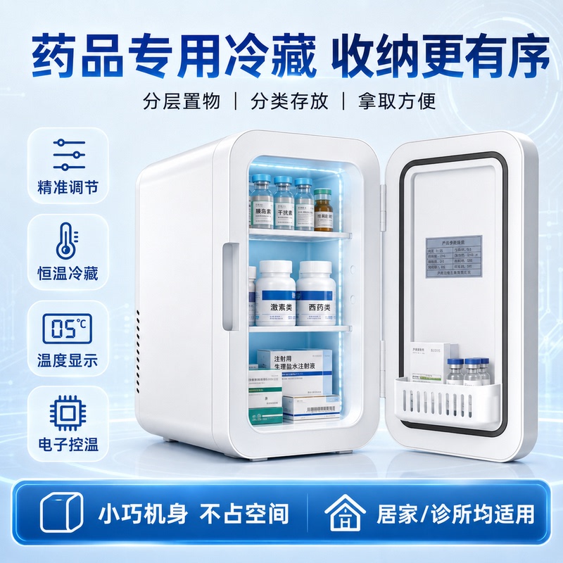 Insulin-Specific Refrigerator for Storing Vaccines, Western Medicines, and Medical Use; Small Refrigerator for 2 to 8 Degrees, Portable Refrigeration Cabinet