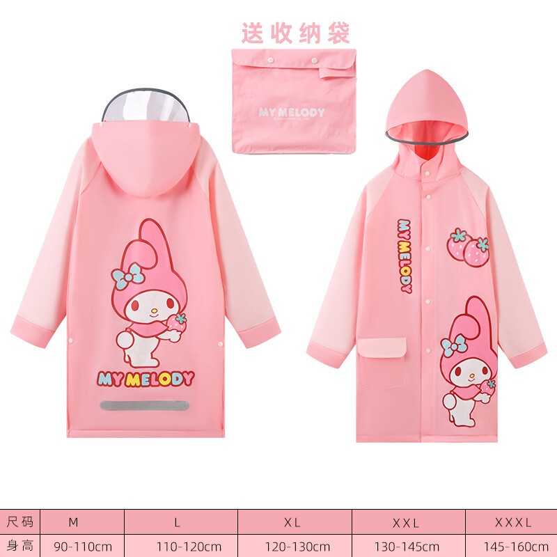 Melody Sanrio Children's Raincoat for Girls, Poncho with Large Brim, Waterproof Clothing for Students and Kindergarten, Mid-Length Style for Girls Melody Sanrio Children's Raincoat for Girls, Poncho with Large Brim, Waterproof Clothing for Students and Kindergarten, Mid-Length Style for Girls
