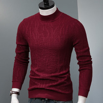Semi-high collar sweater for mens autumn clothes mens autumn and winter long sleeves needlework jersey undershirt fur thread