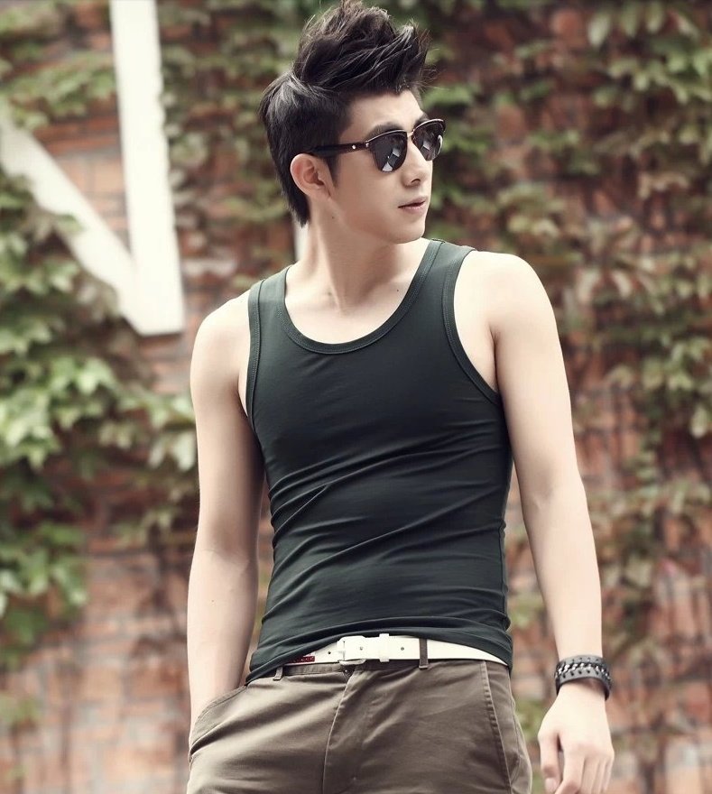 Vest basic style to wear heavy summer elastic sleeveless T-shirt men's tight sports fitness undershirt solid color vest