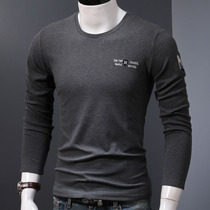 Jiacheng bird mens long sleeve T-shirt autumn new round neck print inside base shirt slim Korean version of clothes Tide brand