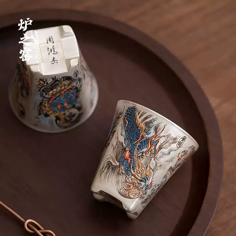 周鴻傑大師999純銀鎏銀茶杯四聖獸主人杯高檔茶具個人專用品茗杯