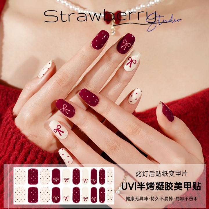 (Light Hardens) Nail Stickers with Bow Design, Uv Gel Nail Stickers, Semi-Cured Nail Stickers, Nail Tips Stickers 2026