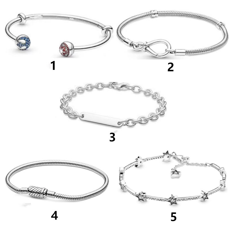 Pan's Silver-Plated Eternal Symbol Snake Bone Chain Star Wars Logo Open Bracelet Five-Pointed Star Link Bracelet Pan's Silver-Plated Eternal Symbol Snake Bone Chain Star Wars Logo Open Bracelet Five-Pointed Star Link Bracelet