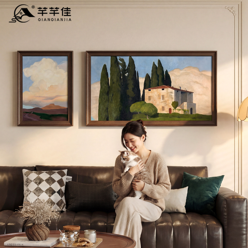 Niche Landscape Paintings for Living Room, Antique-Style Art, Sofa Background Wall Decorative Paintings, New High-End Combination Paintings