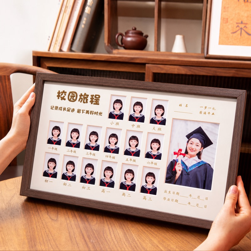 Campus Journey Photo Frame Baby Display Stand Rounded Corners Large Grid Id Photo Commemorative Children's Growth Time Record Frame