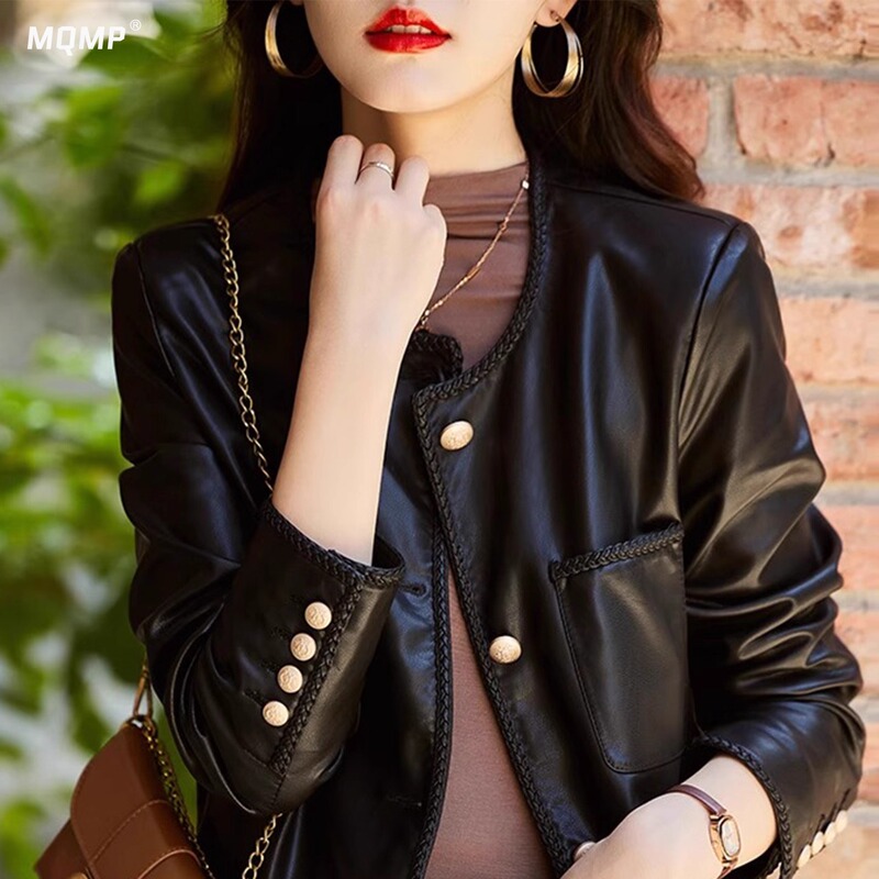 Mqmp Versatile Leather Jacket Long-Sleeve Shorts Women's 2026 Spring New Stylish Slim-Fit Elegant Coat