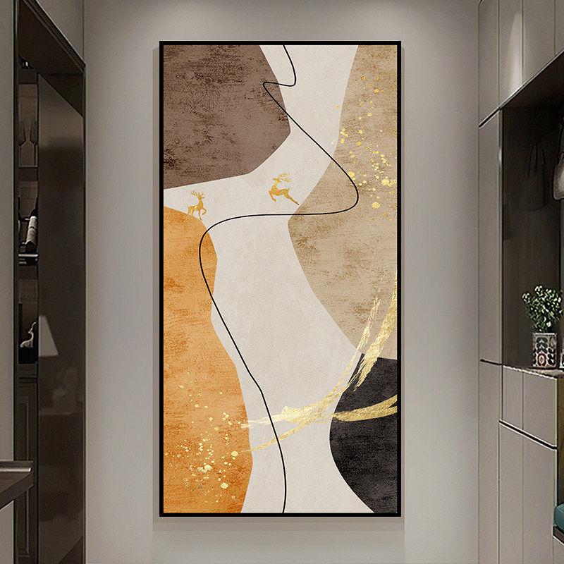 Mountain Deer Decorative Painting for Entryway, Hanging Painting Facing the Door Corridor, Modern Light Luxury High-End Abstract Wall Art Mountain Deer Decorative Painting for Entryway, Hanging Painting Facing the Door Corridor, Modern Light Luxury High-End Abstract Wall Art