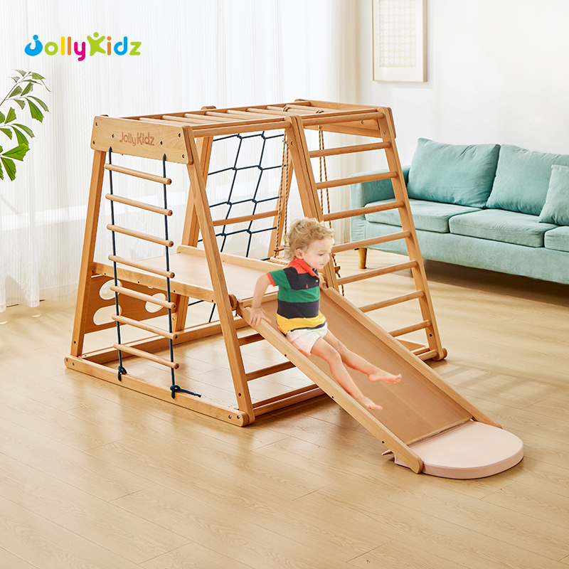 JollyKidz ブナ材クライミングフレーム 子供用 室内 家庭用 ベビースイング スライド 感覚トレーニング器具