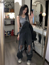 Women Jump Suit Summer Hole Denim Overalls Summer Oversized