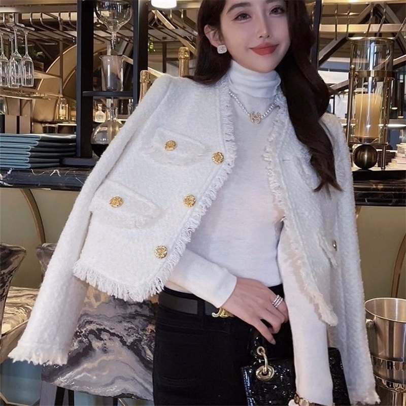 Tweed Style Spring and Autumn Jacket 2026 New Luxury High-End Tweed French Style White Short Top Tweed Style Spring and Autumn Jacket 2026 New Luxury High-End Tweed French Style White Short Top