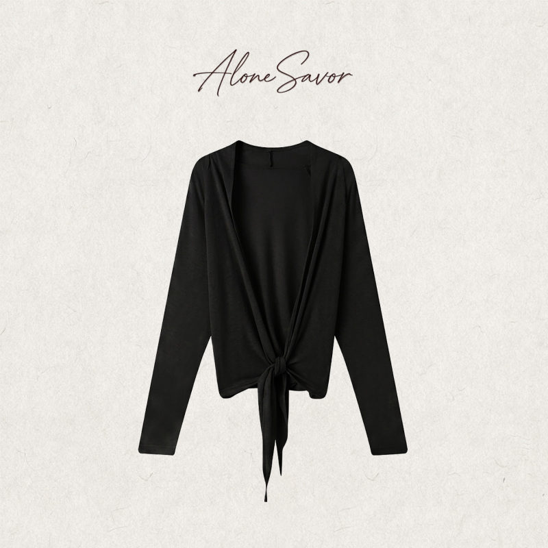 Long-Sleeved Knit Sweater for Women with a Design That Can Be Worn as an Air-Conditioning Shirt, Tie-Up Sun Protection Cardigan 393 Long-Sleeved Knit Sweater for Women with a Design That Can Be Worn as an Air-Conditioning Shirt, Tie-Up Sun Protection Cardigan 393