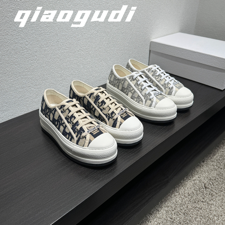 【Qiao Gu Di】Thick-Soled Canvas Shoes with Letter Embroidery, Women's Lace-Up Height-Increasing Casual Shoes, Flat Sneakers
