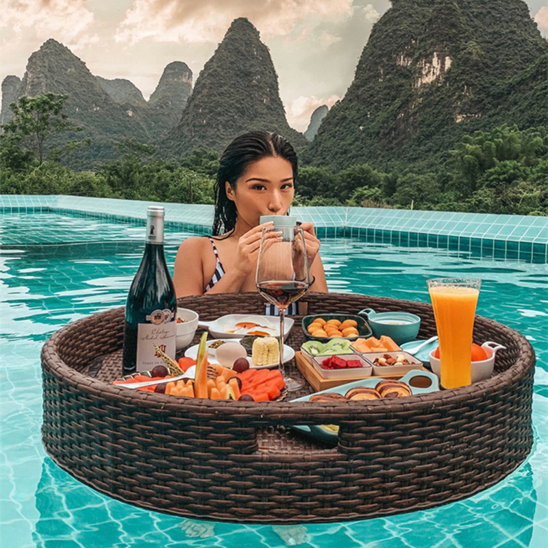 Trendy Rattan Floating Tray Water Breakfast Basket for Guesthouses, Hotels, Villas, Swimming Pools, Afternoon Tea, Bali, Vietnam