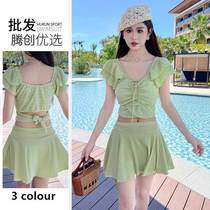 Korean ins swimsuit womens 2024 new slim small breast gathered split skirt hot spring bathing suit swimsuit batch