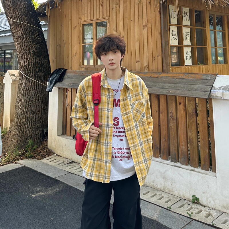 Fikzz American Retro Plaid Shirt for Men and Women, Loose Casual Versatile Shirt Jacket with a Sense of Style, Couple's Top