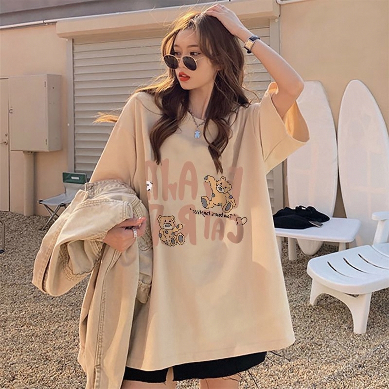 Summer Fashion Cartoon Bear Short-Sleeve T-Shirt for Plus-Size Women, Loose Fit, Tummy-Covering Half-Sleeve Top, Trendy