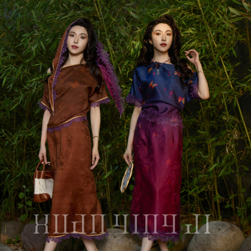 Xuanying Collection Purple Dream Double Flower｜Wrinkled Red Cloud Yarn Gradient Double-Sided Wearable Embroidered Lace Fragrant Cloud Yarn Set