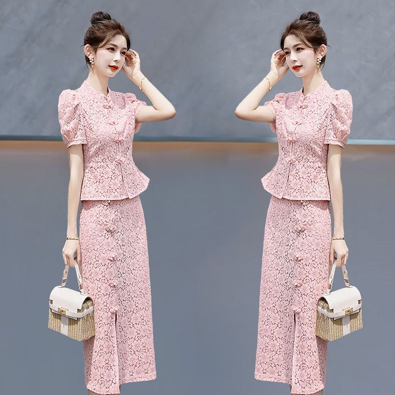 High-End Gentle Improved Cheongsam Dress Set for Women 2026 Summer New Style Chinese-Style Socialite Temperament Hip-Hugging Skirt Two-Piece Set