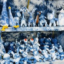 Tie-dye doll handmade batik tie-dye fabric indigo dye doll gift DIYdiy ornament hand doll material white