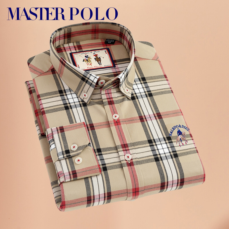 American Paul Pure Cotton Brushed Plaid Shirt Men's Long-Sleeved High-End Brand Spring and Autumn Middle-Aged Casual Business Shirt