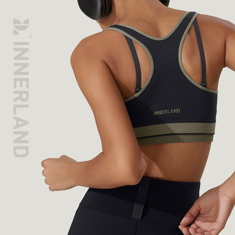 Innerland Low-Impact Small Square-Neck Racerback Color-Block Sports Bra Fitness Yoga Bra Cross-Back Design