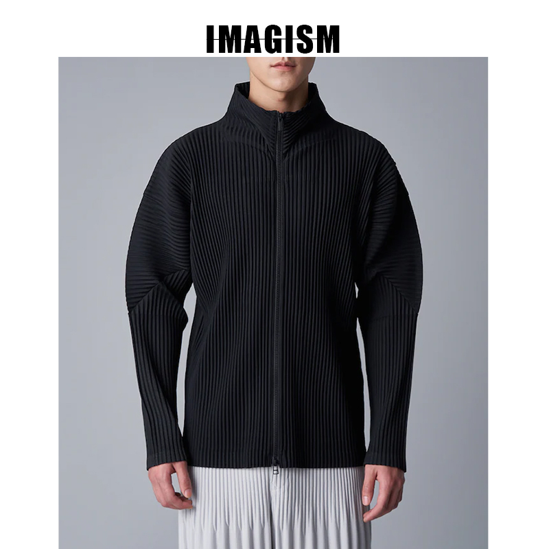 Japanese Style Non-Miyake Autumn and Winter Pleated Zipper Stand Collar Jacket Men's Coat with a High-End Feel Hp55Jl140 Japanese Style Non-Miyake Autumn and Winter Pleated Zipper Stand Collar Jacket Men's Coat with a High-End Feel Hp55Jl140