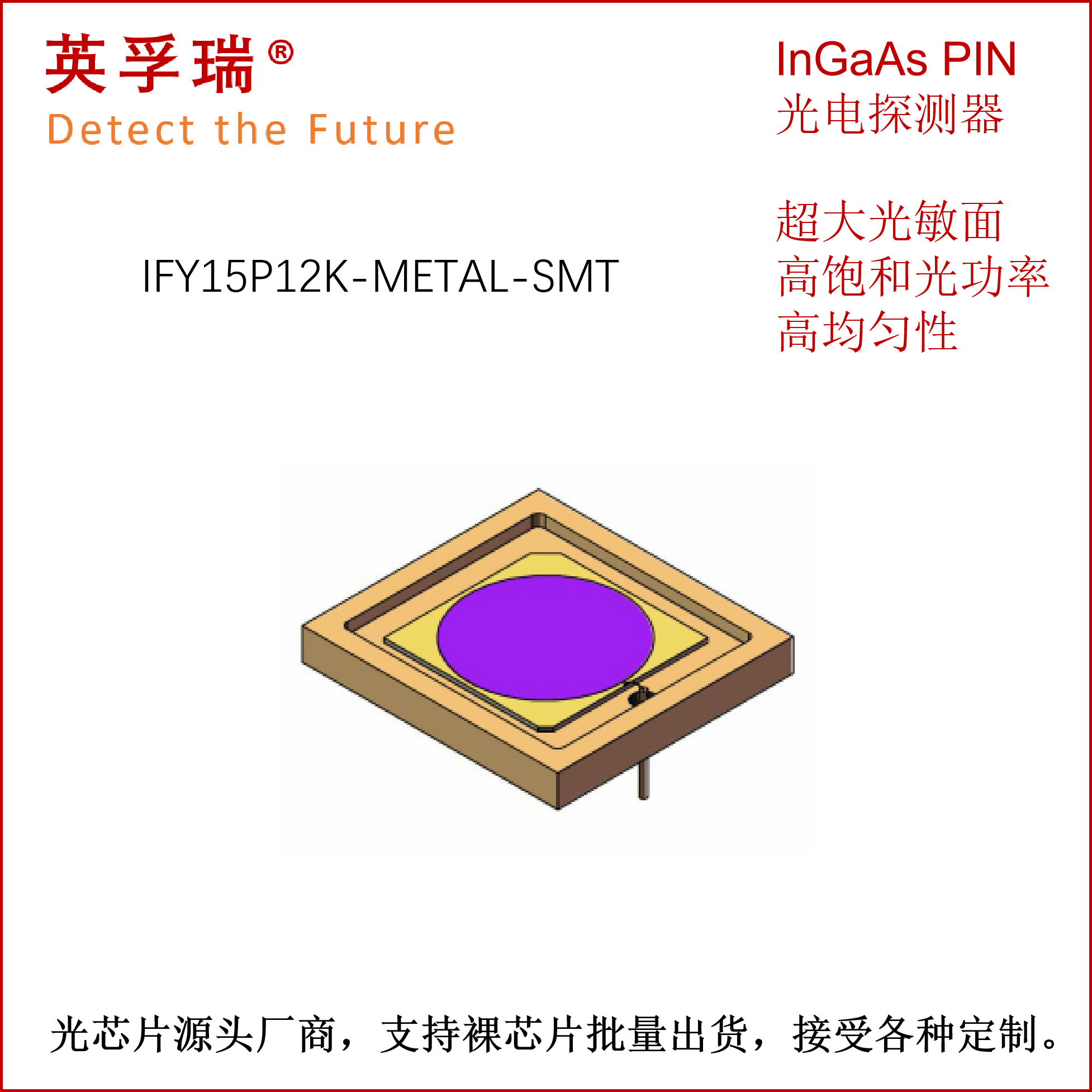 英孚瑞900-1700nm φ12mm大光敏面铟镓砷InGaAs PIN红外探测器