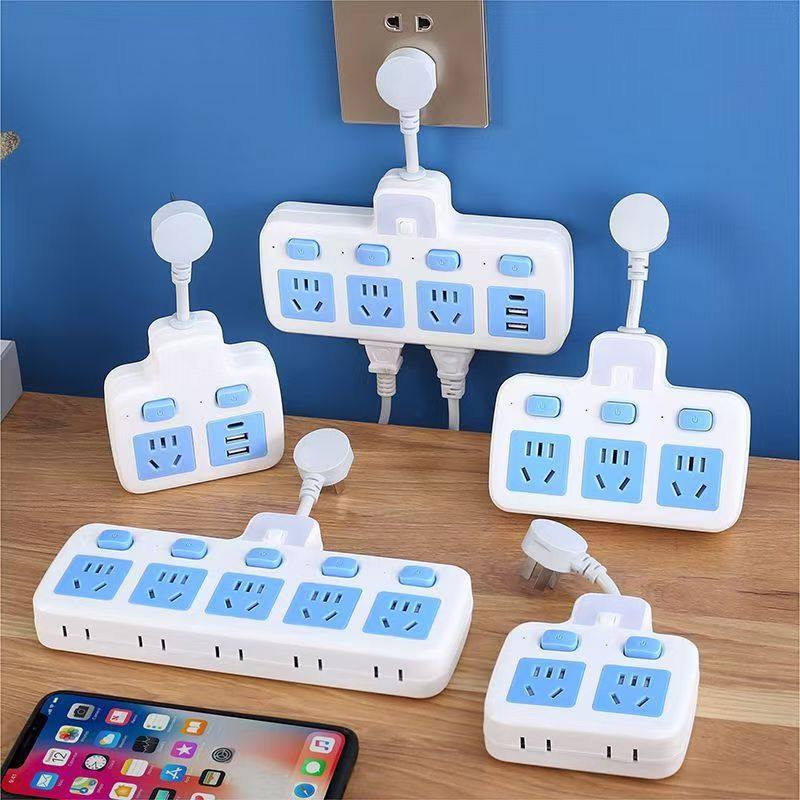 Household Short-Line Multi-Socket Converter for Office, Dormitory, with Usb/Light, Independent Switch, Multi-Function Converter
