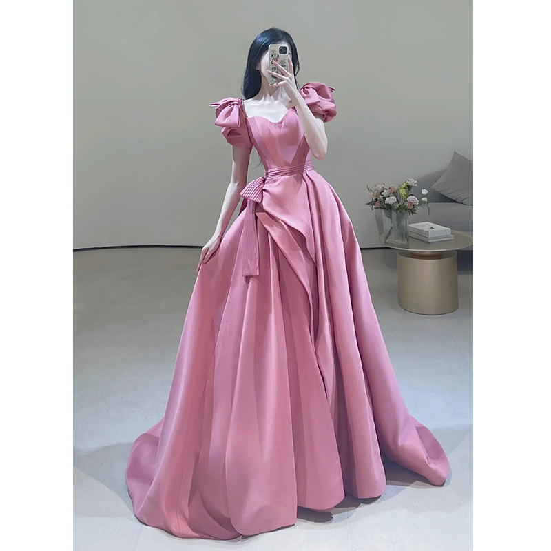 Pink Toast Dress 2026 New Style Bride Wedding Engagement High-End Light Luxury Satin Summer Art Exam Evening Dress