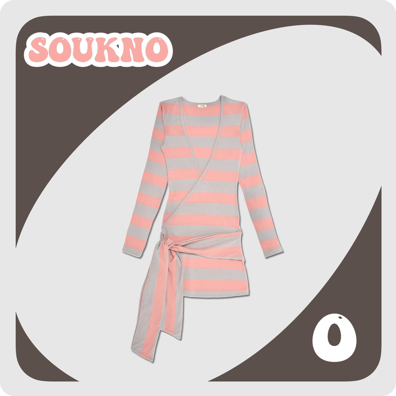 Soukno *Salmon* Large V-Neck Slim Fit Striped Dress