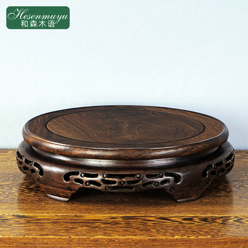 Solid Wood Vase Base Flower Pot Wine Altar Bonsai Pendulum with teapot black sandalwood Water cylinder tray Handicraft Redwood Tito-Taobao