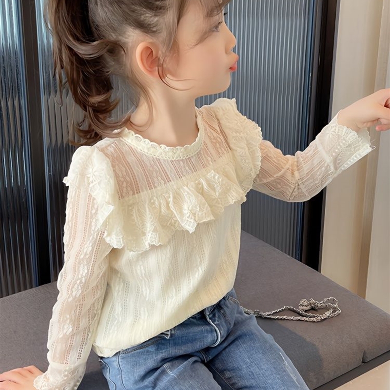 Girls' Lace Bottoming Shirt 2023 New Spring & Fall Korean Style Inner T-Shirt Long-Sleeved Princess Style Western Style Thin Top