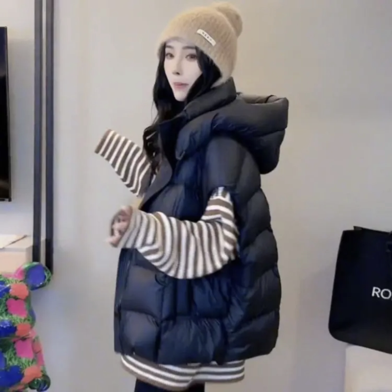 Women's Vest for Autumn and Winter 2026, Popular European Style, Fashionable and Trendy Outerwear, down Cotton Vest with Hood, Jacket