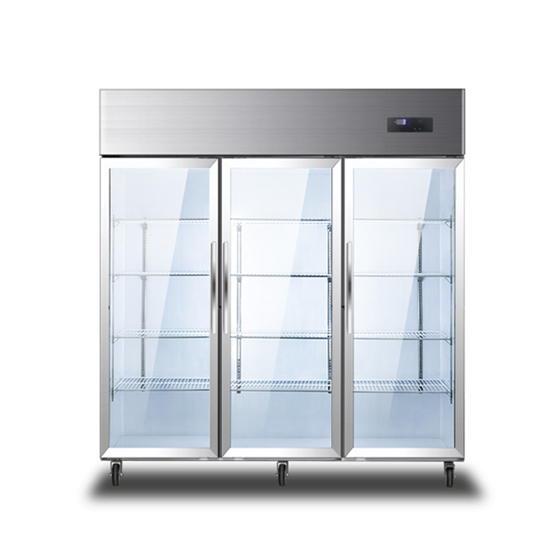 Large Three-Door Refrigerated Skewers Display Cabinet Six-Door Vertical Commercial Large-Capacity Freezer Beverage Fruit and Vegetable Preservation Display Cabinet