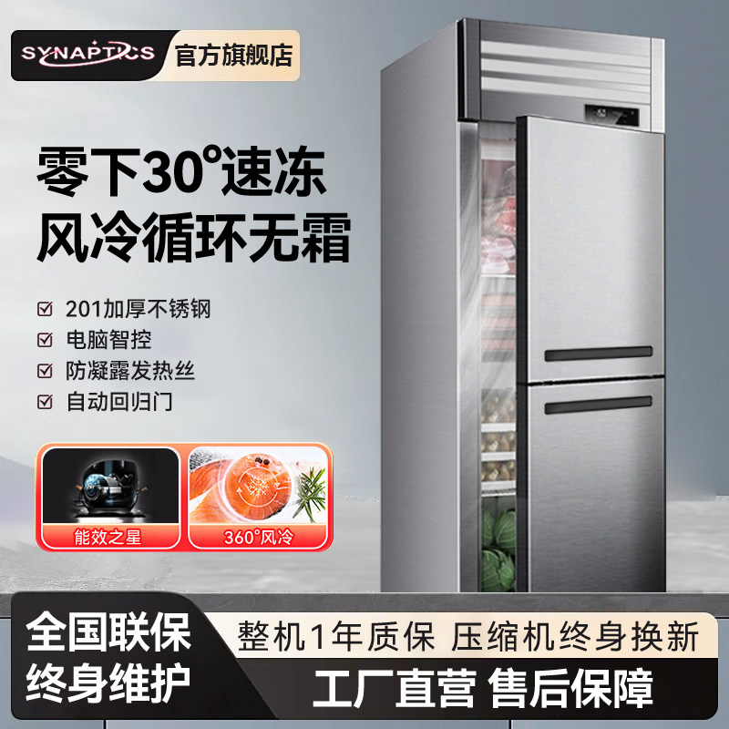 Double-Door Refrigerator Commercial Refrigeration Air-Cooled Frost-Free Dual-Temperature Two-Door Freezer Insert-Type Baking Stainless Steel Two-Door Freezer
