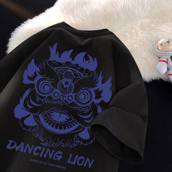 New Chinese Style National Trend Creative Lion Dance Men's T-Shirt Short Sleeve 2026 Year of the Horse Heavyweight Pure Cotton 260g Loose Half-Sleeve Summer