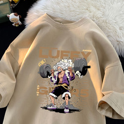 Japanese Style Trendy Luffy T-Shirt Short Sleeve Men's Summer Heavyweight Pure Cotton 260g Loose Cool Student One Piece Half-Sleeve