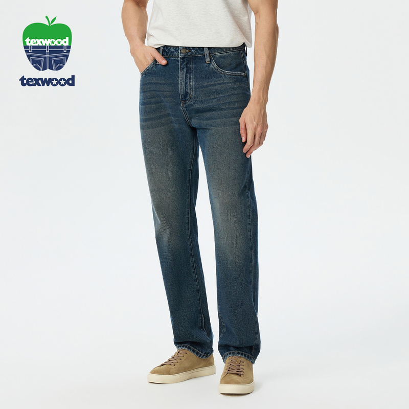 Texwood/Deeshuo Apple Standard Straight 12 oz Distressed Washed Vintage Men's Jeans Texwood/Deeshuo Apple Standard Straight 12 oz Distressed Washed Vintage Men's Jeans
