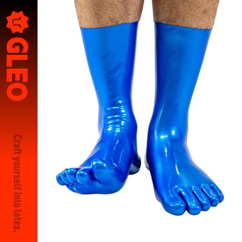 【Gleo】Metallic Blue Latex Five-Toe Socks, One-Piece Latex Sexy Catsuit Five-Toe Socks