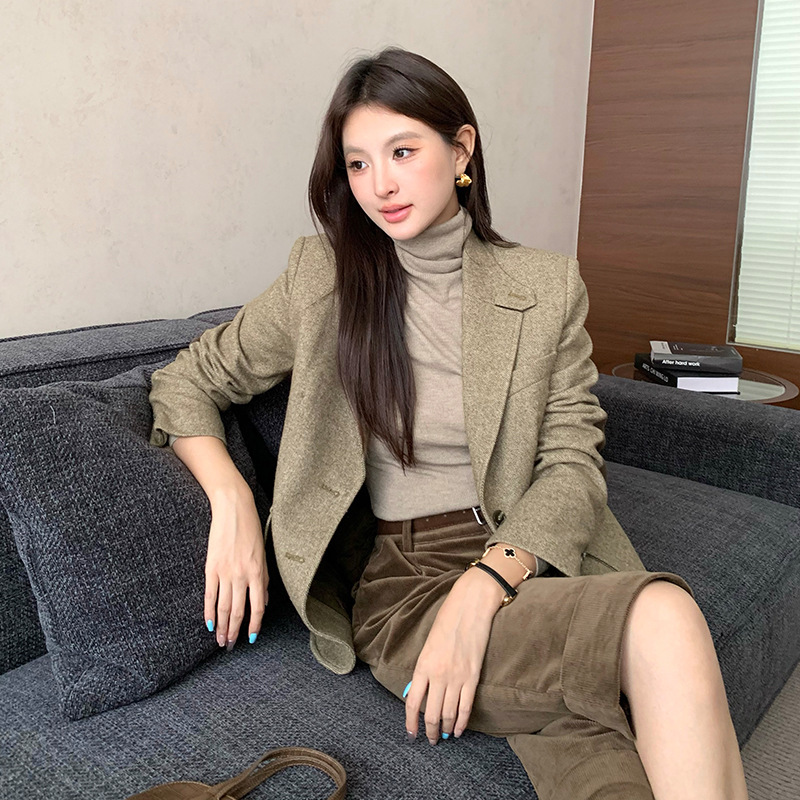 Se Gentle Sun "Wanghe Tangzong" Two-Way Collar Style Three-Dimensional Patch Pocket Big Heroine Blazer