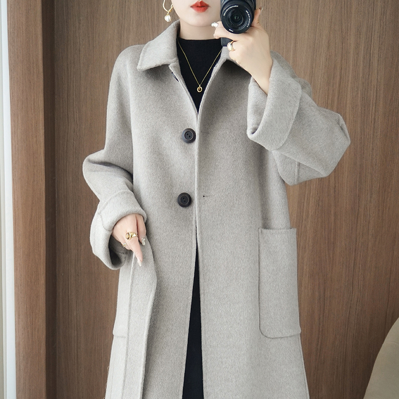 26 Autumn/Winter New High-End Double-Sided Cashmere Coat for Women, Casual Mid-Length Thickened 100% Woolen Coat for Women