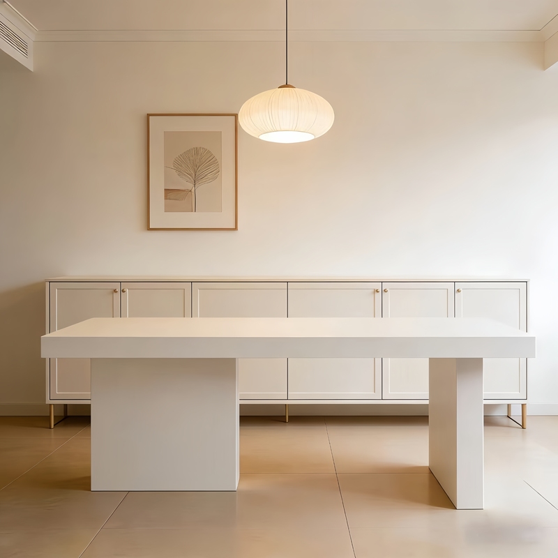 Cream-Style Pure White All-Rock Slab Dining Table and Chair Set, Modern and Simple, Suitable for Large and Small Households, Rectangular Dining Table