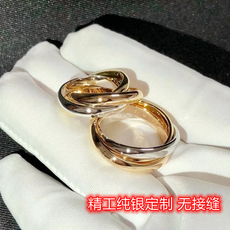 Douyin Kajiaスクエア3色3リングラブリングスターリングシルバー18Kゴールド男性と女性フェードインしないトレンドライトラグジュアリー人差し指