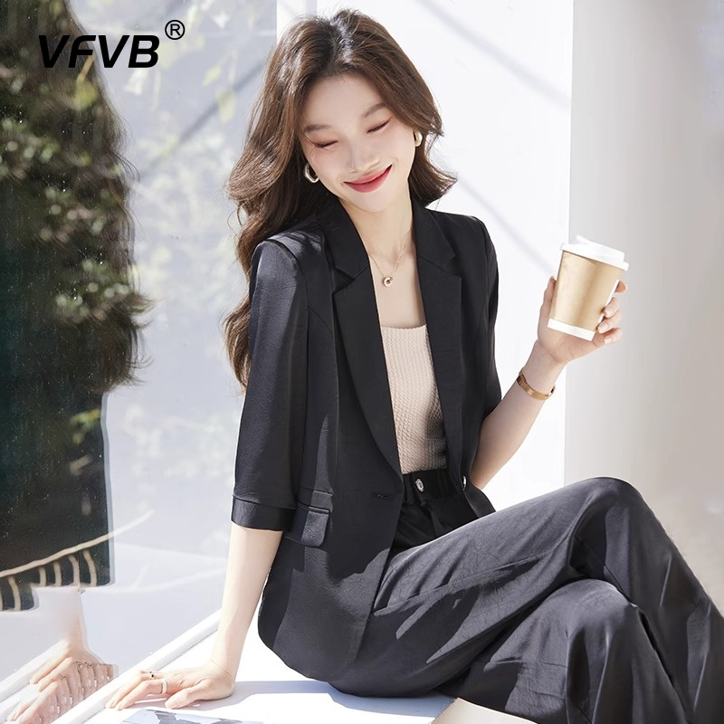 醋酸西装套装女2024夏季新款薄款高级感外套通勤显瘦气质职业套装