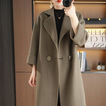 2025 autumn and winter new high-end double-sided cashmere coat women's mid-length slim 100% wool woolen coat thickened