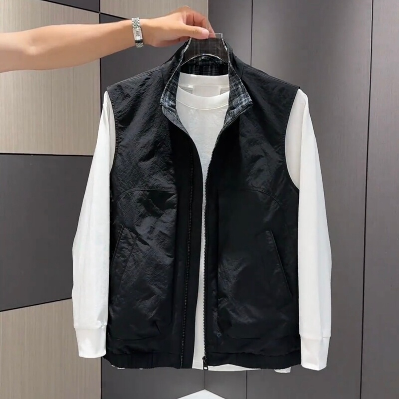 Autumn New Style High-End Spliced Stand-Collar Zipper Vest for Men, Fashionable and Versatile, Simple and Elegant Gilet Jacket