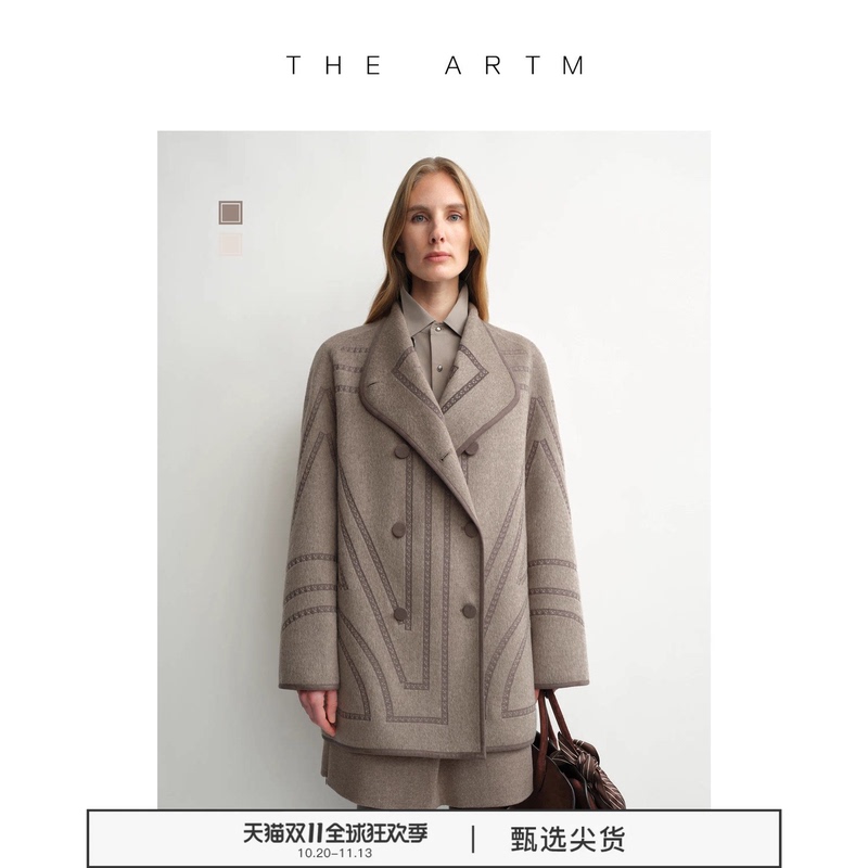 [Embroidery] the Artm Classic Turn-Down Collar Pure Wool Woolen Short Coat Retro Silhouette Autumn and Winter Jacket