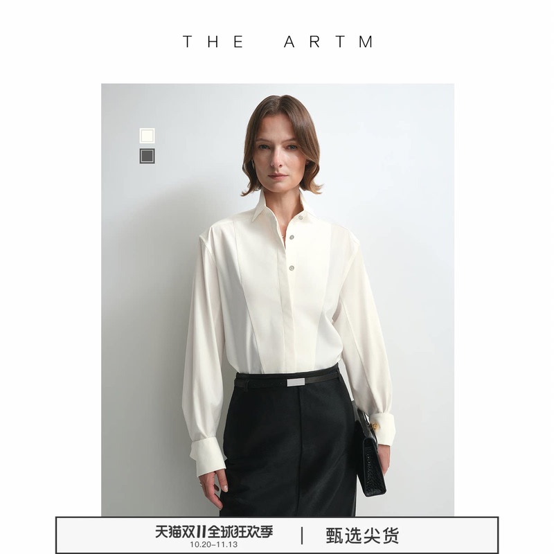 The Artm High-Density Plain Textured Shirt French Wing Collar Oversized Top Autumn and Winter New Style